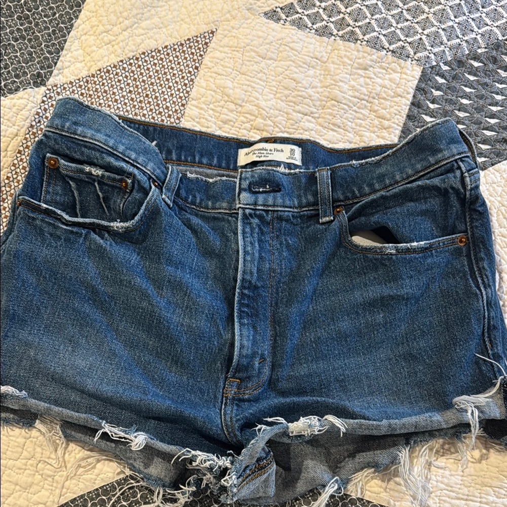 Abercrombie & Fitch High-Rise Denim Cutoff Shorts - Blue